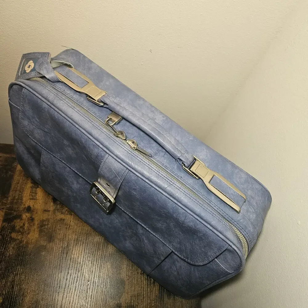 Vintage Samsonite Sonora Blue Soft Side Suitcase Carry On Luggage Travel Bag MCM
